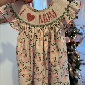 18m Smocked Floral Baby Dress with 'I Love Mom' Embroidery